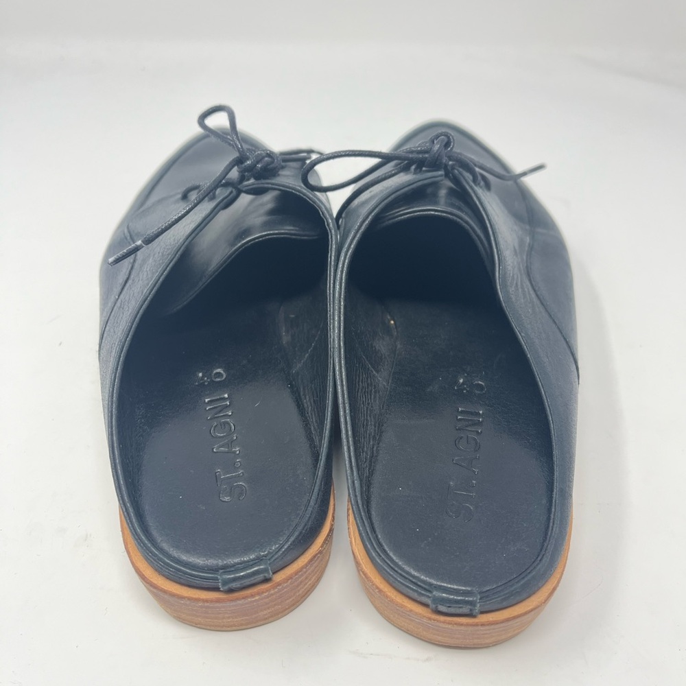St. Agni navy blue Leather Lace-Up Flats mules - Picture 3 of 5